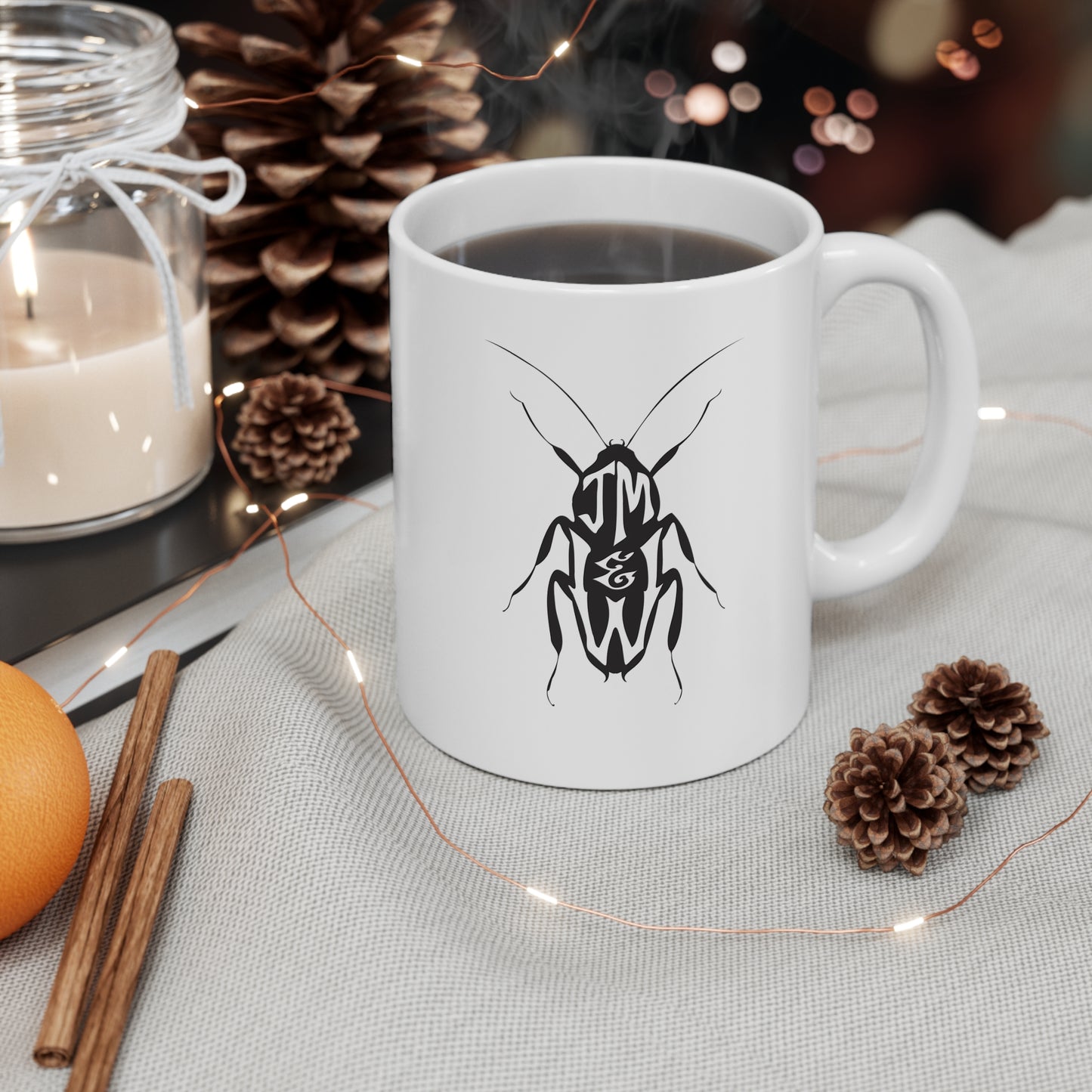 BLACK ON WHITE ROACH MUG